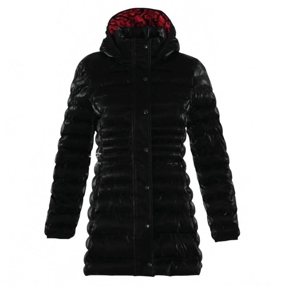 NEW DOLCEZZA women's puffer jacket with detachable hood in black with red lining